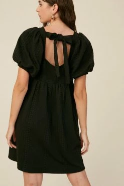 Confête Viola Puff Sleeve Black Mini Dress