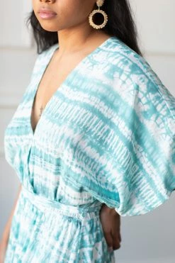 Confête Clothing St. Barts Teal Tie-Dye Kimono Maxi Dress