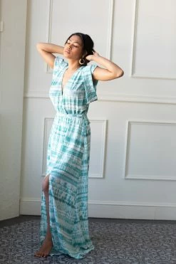 Confête Clothing St. Barts Teal Tie-Dye Kimono Maxi Dress