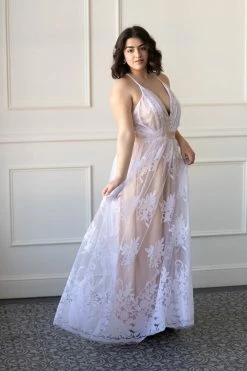 Confête Clothing Say I Do Floral Flocked Mesh Maxi Gown