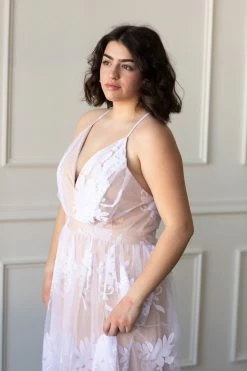 Confête Clothing Say I Do Floral Flocked Mesh Maxi Gown