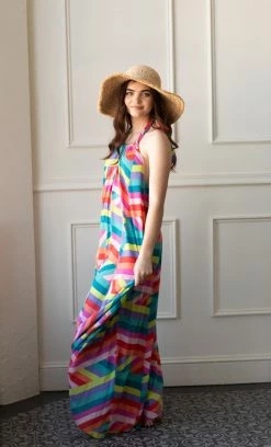 ELAN Clothing Palm Beach Rainbow Cover-Up Maxi Dress