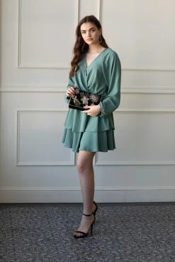 Entro Clothing Eve Long Sleeve Wrap Ruffle Mini