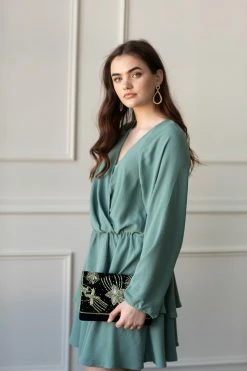 Entro Clothing Eve Long Sleeve Wrap Ruffle Mini