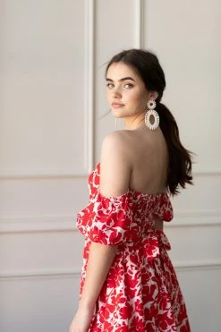 Confête Clothing SOLD OUT - Monica Off The Shoulder Red Print Dress