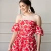 Confête Clothing SOLD OUT - Monica Off The Shoulder Red Print Dress