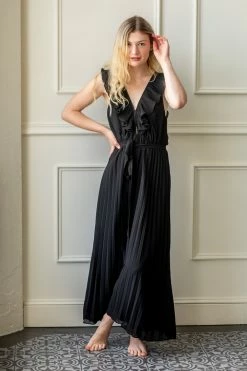 If By Sea Ravello Deep V Pleated Maxi Dress - Black