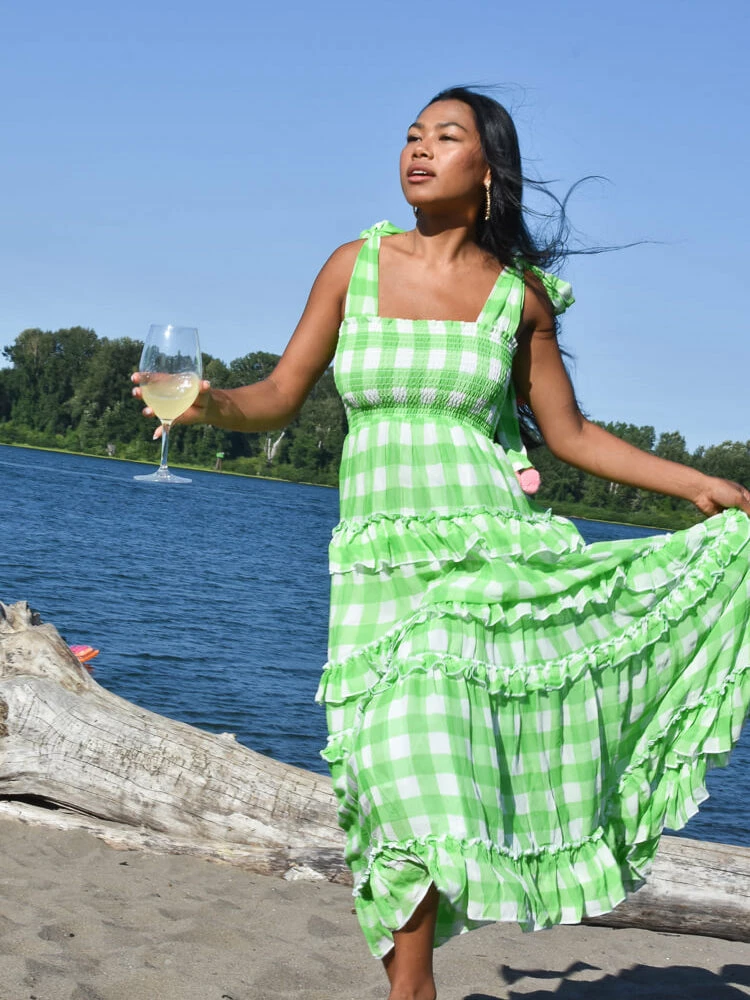 Sundress Berenice Green Gingham Maxi Dress Clothing 3 Sundress Berenice Green Gingham Maxi Dress Clothing