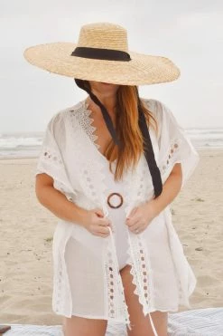 ELAN Paradise White Crochet Beach Cover-Up Clothing