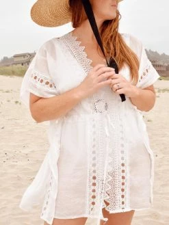 ELAN Paradise White Crochet Beach Cover-Up Clothing