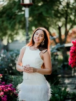 Confête Clothing Alessandra White Feather Mini Dress