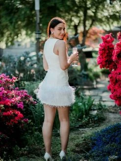 Confête Clothing Alessandra White Feather Mini Dress