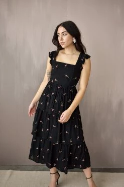 Free The Roses SOLD OUT - Alexandra Embroidered Ruffle Midi Dress