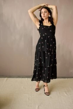 Free The Roses SOLD OUT - Alexandra Embroidered Ruffle Midi Dress