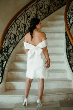 Amsale Bridal Eliza Bow Back Shift Dress Clothing 7 Amsale Bridal Eliza Bow Back Shift Dress Clothing