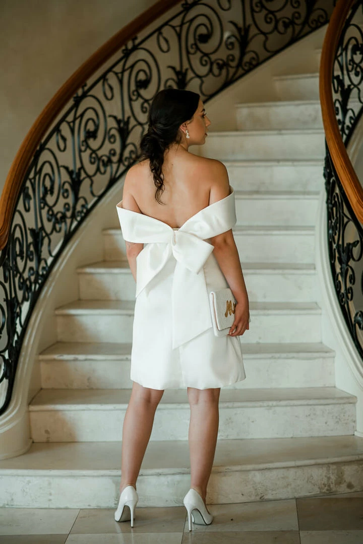 Amsale Bridal Eliza Bow Back Shift Dress Clothing 5 Amsale Bridal Eliza Bow Back Shift Dress Clothing