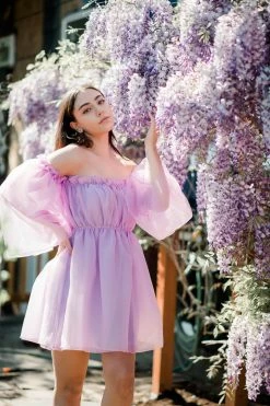 Confête Clothing Aurora Off The Shoulder Lilac Dress
