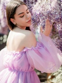 Confête Clothing Aurora Off The Shoulder Lilac Dress