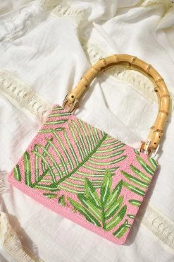 Tiana Beaded Palm Leaf Bag With Bamboo Handles
