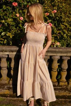 If She Loves Bar Harbor Striped Midi Dress - Yellow Clothing