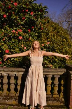 If She Loves Bar Harbor Striped Midi Dress - Yellow Clothing