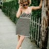 Confête Bardot Striped Crochet Mini Dress Clothing