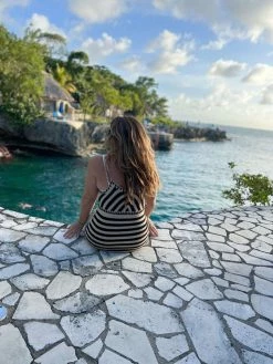 Confête Bardot Striped Crochet Mini Dress Clothing