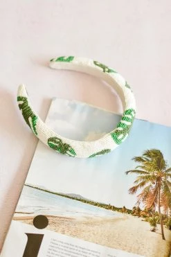 Cheap Confête Store 24 Confête Beaded White And Green Palm Leaf Headband