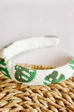 Confête Beaded White And Green Palm Leaf Headband