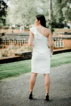 Confête Clothing Bella One Shoulder White Midi Dress