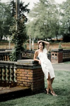 Confête Clothing Bella One Shoulder White Midi Dress