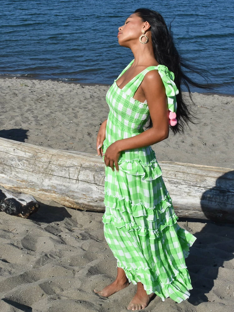 Sundress Berenice Green Gingham Maxi Dress Clothing 6 Sundress Berenice Green Gingham Maxi Dress Clothing