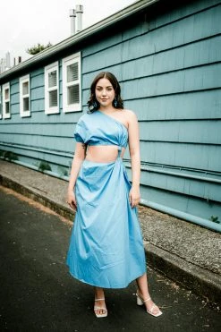 Confête Naxos Blue One Shoulder Cut-Out Maxi Dress Clothing