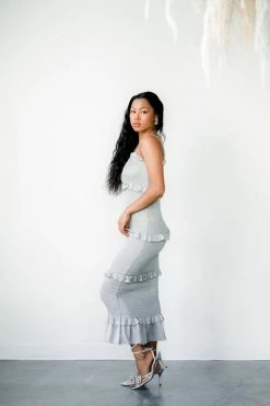 Confête Bowery Sage Ruched Midi Dress Clothing