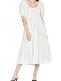 En Saison Clothing Brielle Cotton Poplin Midi Dress - White