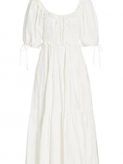 En Saison Clothing Brielle Cotton Poplin Midi Dress - White