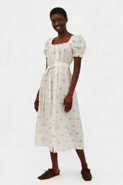 Sleeper Clothing Brigitte Linen Midi Dress - Bouquets