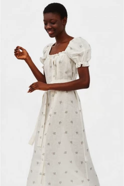 Sleeper Clothing Brigitte Linen Midi Dress - Bouquets