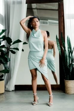 Elliatt Clothing Camo Satin Cocktail Dress - Seafoam