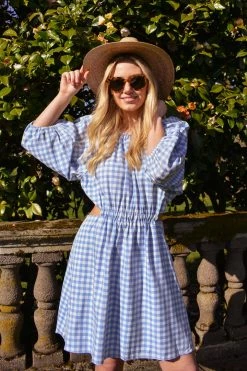 4SI3NNA Clothing Cassidy Light Blue Gingham Mini Dress