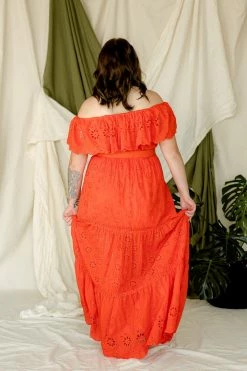Confête Clothing Cecilia Orange Eyelet Maxi Dress