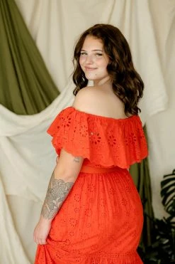 Confête Clothing Cecilia Orange Eyelet Maxi Dress