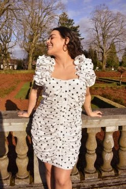 Confête Chrissy Ruched Polka Dot Mini Dress