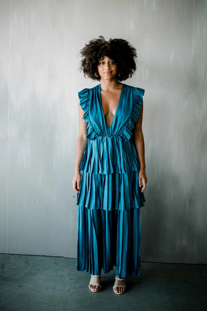 Confête Clothing Clara Ruffle Tier Maxi Dress - Deep Teal 3 Confête Clothing Clara Ruffle Tier Maxi Dress - Deep Teal