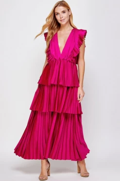 Confête Clara Ruffle Tier Maxi Dress - Pink Clothing