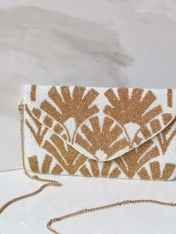 Treasure Jewels Coco White Beaded Palm Tree Clutch The Bridal Suite
