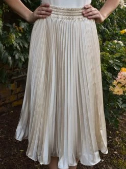 English Factory Cream Pleated Satin Midi Skirt