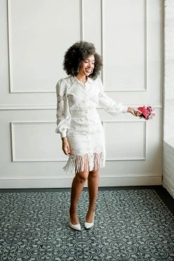 Elliatt Hibiscus Lace Fringe Mini Shirt Dress Clothing