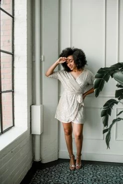 Confête Bianca Silver Sequin Wrap Dress Clothing