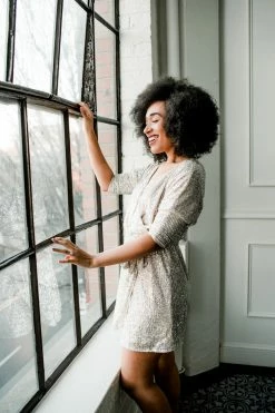 Confête Bianca Silver Sequin Wrap Dress Clothing